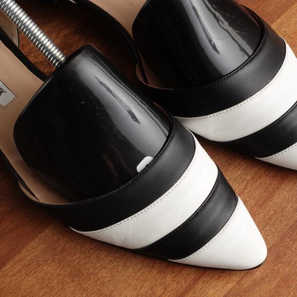 Manolo Blahnik Flats WMS SZ EU 39.5 US 9.5 BLK White Leather D'Orsay Modern Shoe - Picture 4 of 14